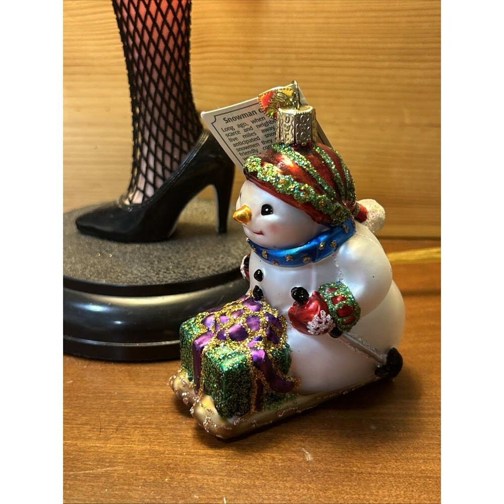 Old World Christmas Blown Glass Ornament Skiing Snowman with Skis-new w/tag